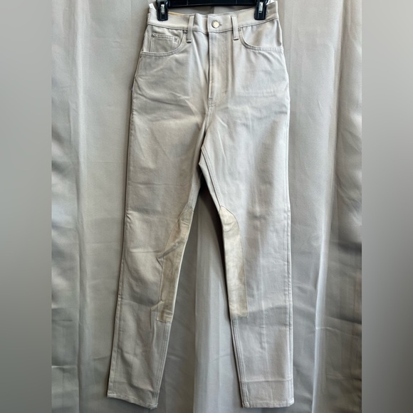NWT  HELMUT LANG -Femme Hi Rider SUEDE / COTTON twill slim-leg pants - Picture 1 of 7